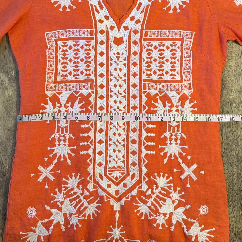 Roberta Roller Rabbit Dress 100% Linen Embroidered Short Sleeve Orange Size XS - Picture 5 of 12